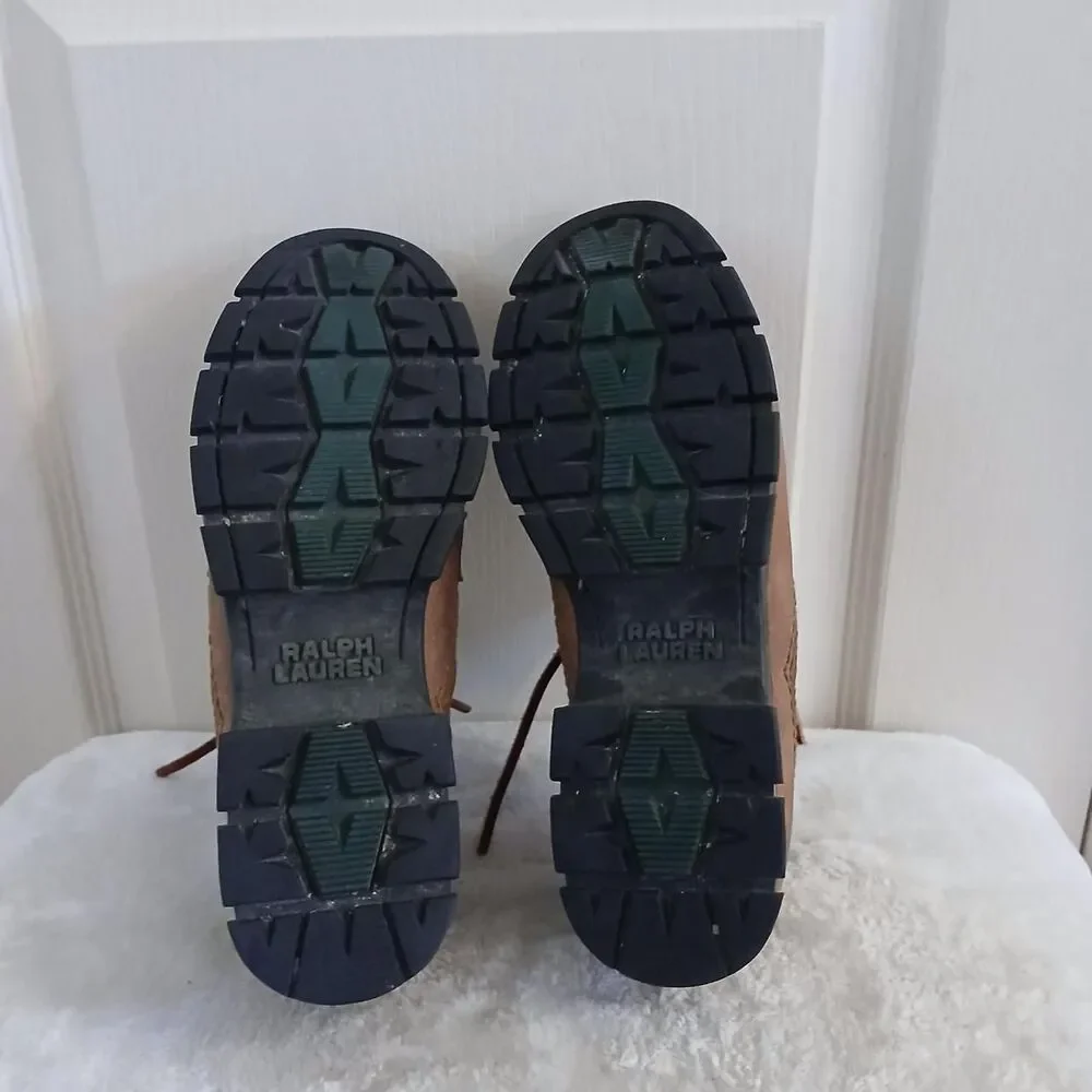 Y2K Vintage Ralph Lauren Brown Leather Buckle Strap Lug Sole Shoes 9 Preppy